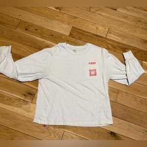 Vans White Long Sleeve Graphic Tee w/ Chest Pocket & Back Print | Size Small